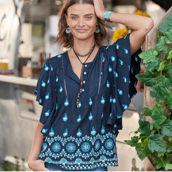 Sundance Tops - Navy Blue Floral Women's Top